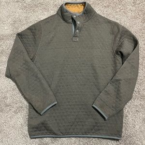 Green and brown reversible quilted quarter zip sweater